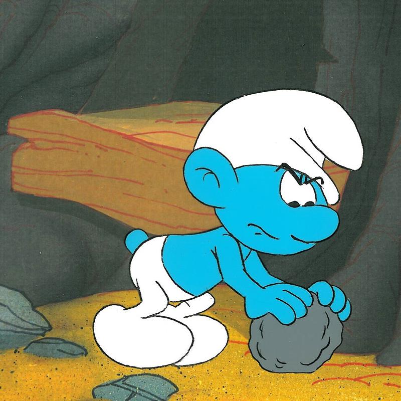 The Smurfs Hand Painted Production Animation Cel and Full Color Background