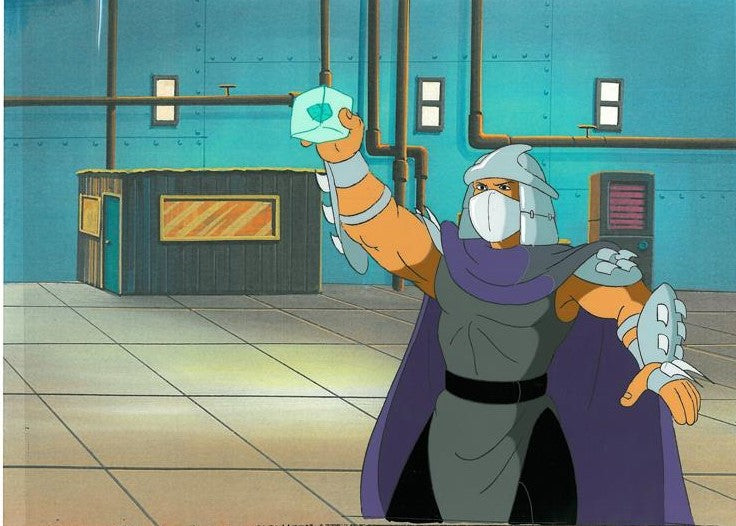Teenage Mutant Ninja Turtles Two Hand Painted Production Animation Cels and their Full Color Backgrounds