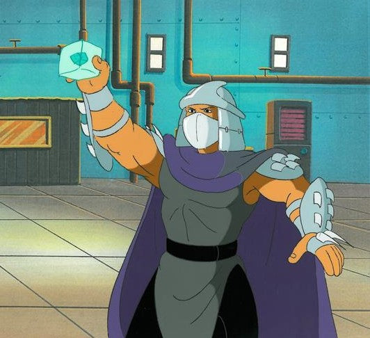 Teenage Mutant Ninja Turtles Two Hand Painted Production Animation Cels and their Full Color Backgrounds