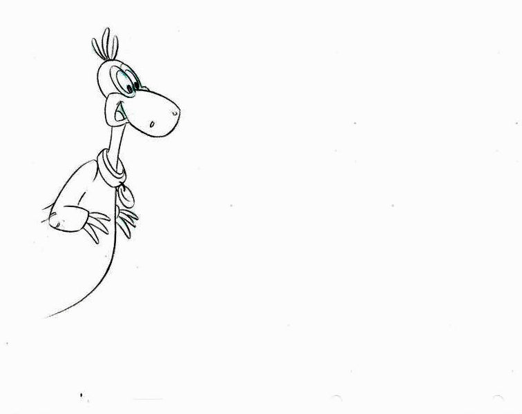 Barney Rubble and Dino Hanna Barbera Original Production Animation Cel and Full Color Lithograph Background Matted