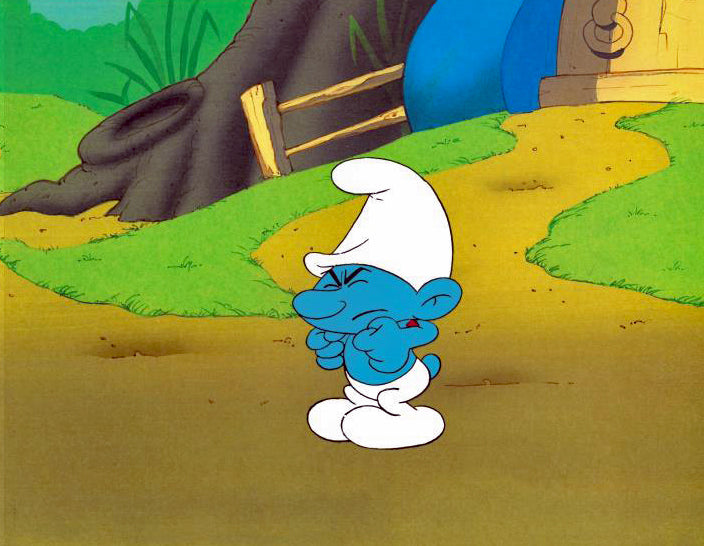The Smurfs Hand Painted Production Animation Cel and Full Color Background