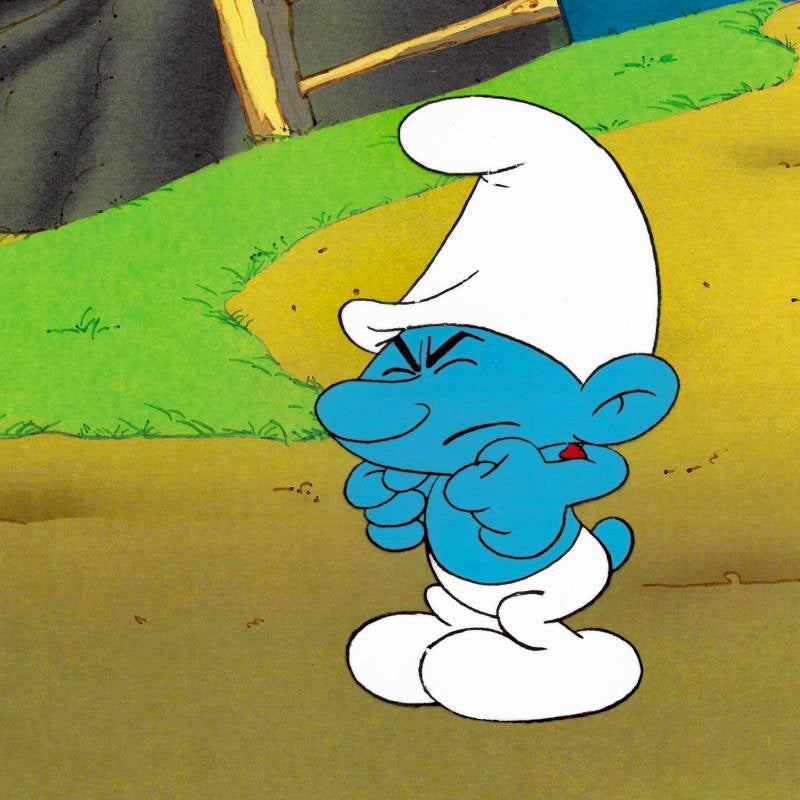 The Smurfs Hand Painted Production Animation Cel and Full Color Background