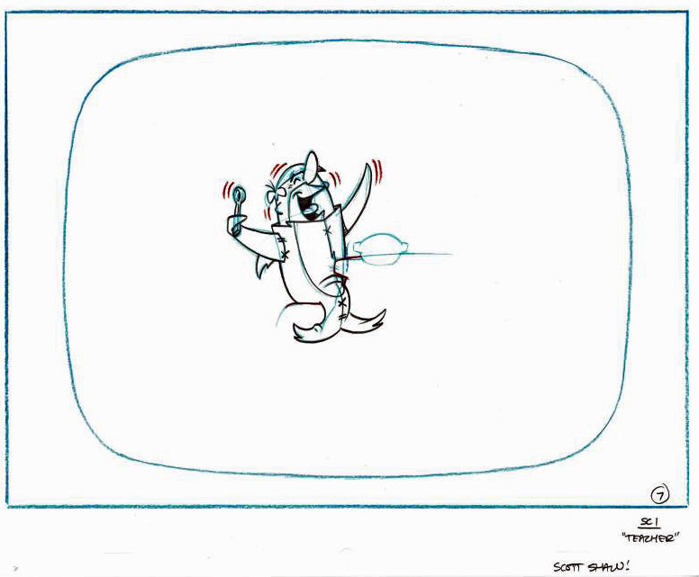 Fred Flintstone and Barney Rubble Scott Shaw Production Animation Drawings Artist Hand Signed