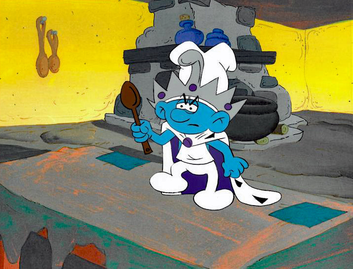 The Smurfs Hand Painted Production Animation Cel and Full Color Background