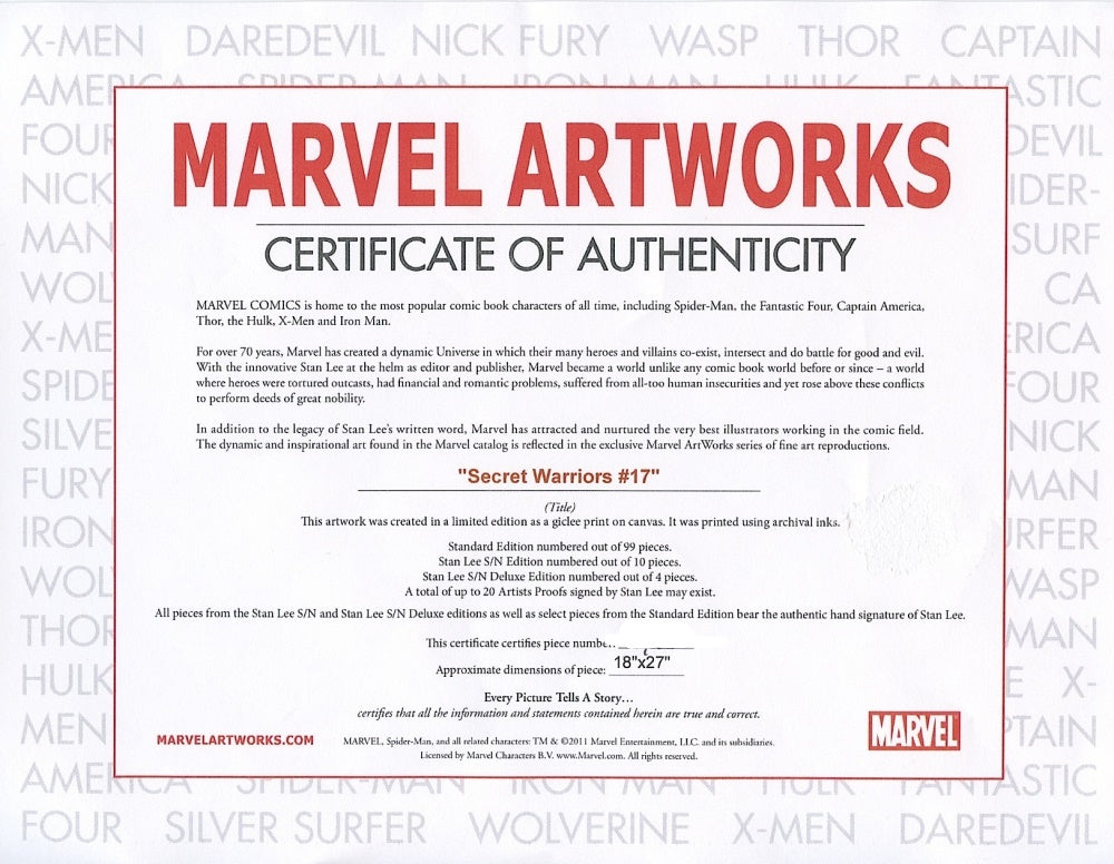 Secret Warriors 17 Marvel Comics Artist Jim Cheung Canvas Giclée Print Numbered