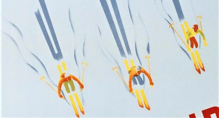 Ski at Lake Placid RE Society Hand Pulled Lithograph Print Lithographer Hand Signed and Numbered