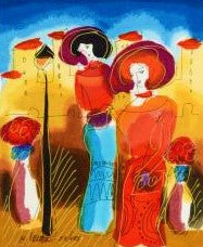 Sunny Afternoon Moshe Leider Triptych Serigraph Print Artist Hand Signed and Numbered