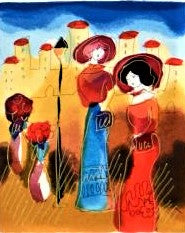 Sunny Afternoon Moshe Leider Triptych Serigraph Print Artist Hand Signed and Numbered