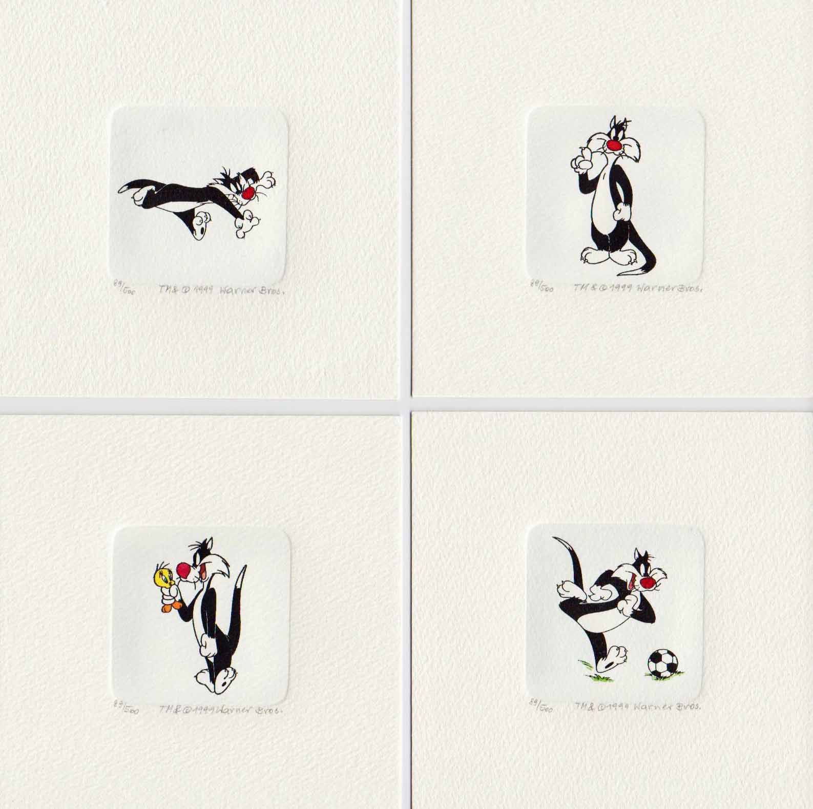 Sylvester the Cat Warner Bros Looney Tunes Hand Tinted Color Etching Set with Matching Edition Numbers