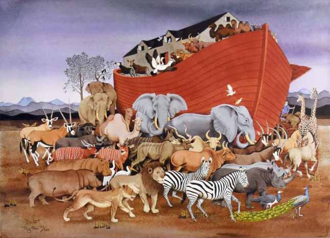 Noah and the Animals Tony Chen Artist Proof Lithograph on Paper Artist Hand Signed and AP Numbered