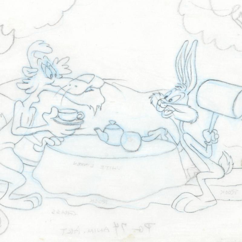 Bugs Bunny and the Big Bad Wolf Tom Ray Original Pencil Layout Drawing Brenda Ray Hand Signed