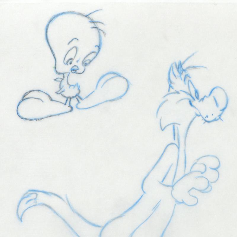 Sylvester and Tweety Bird Tom Ray Original Pencil Layout Drawing Brenda Ray Hand Signed