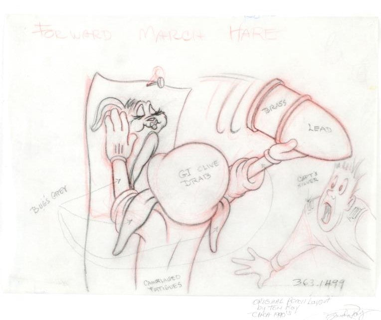 Forward March Hare Tom Ray Original Pencil Layout Drawing Hand Signed by the Artist Widow Brenda Ray