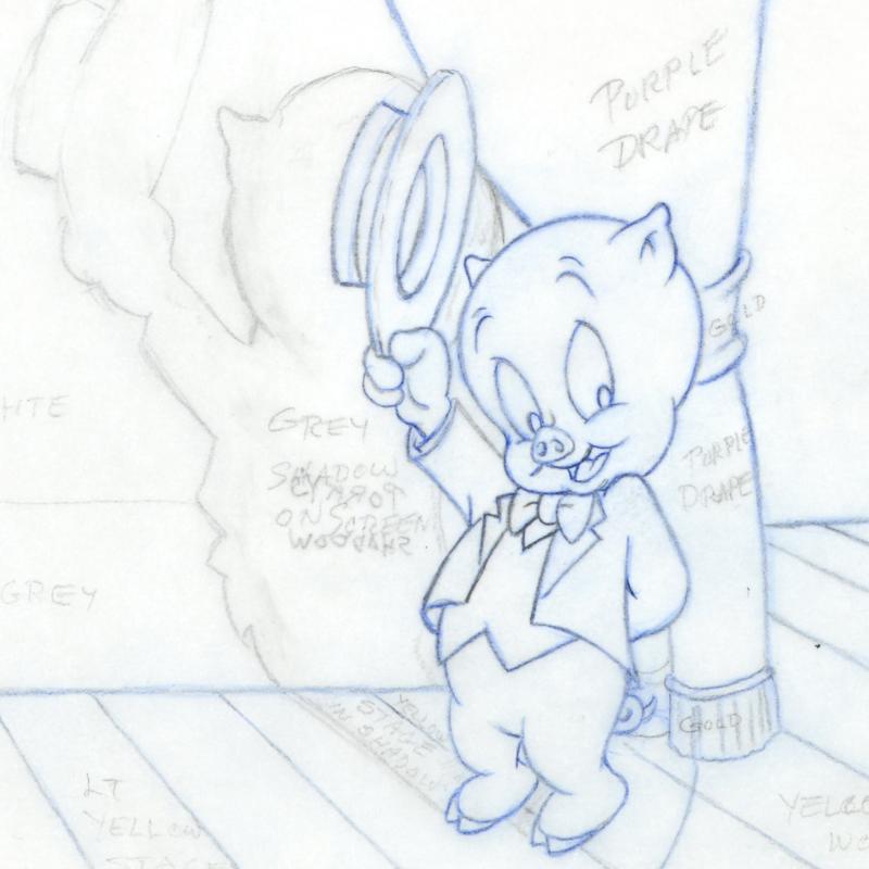 Porky Pig Tom Ray Original Pencil Layout Drawing Hand Signed by the Artist Widow Brenda Ray