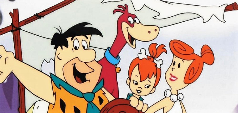 The Flintstones Family Car Hanna Barbera Animation Art Sericel with Full Color Background Framed