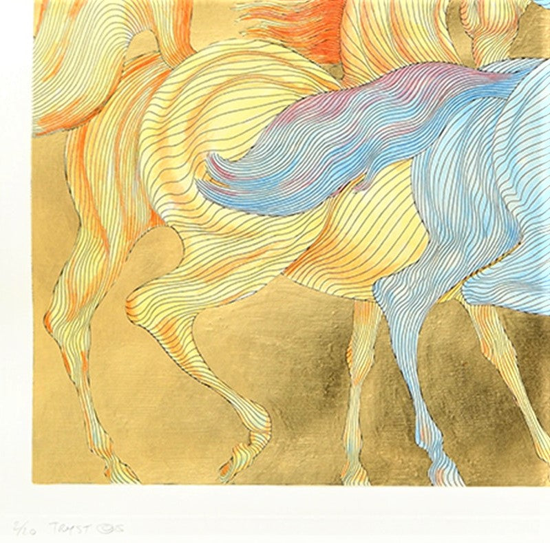 Tryst Guillaume Azoulay Etching Artist Hand Embellished Watercolor Paint and Gold Leaf Hand Signed and Numbered