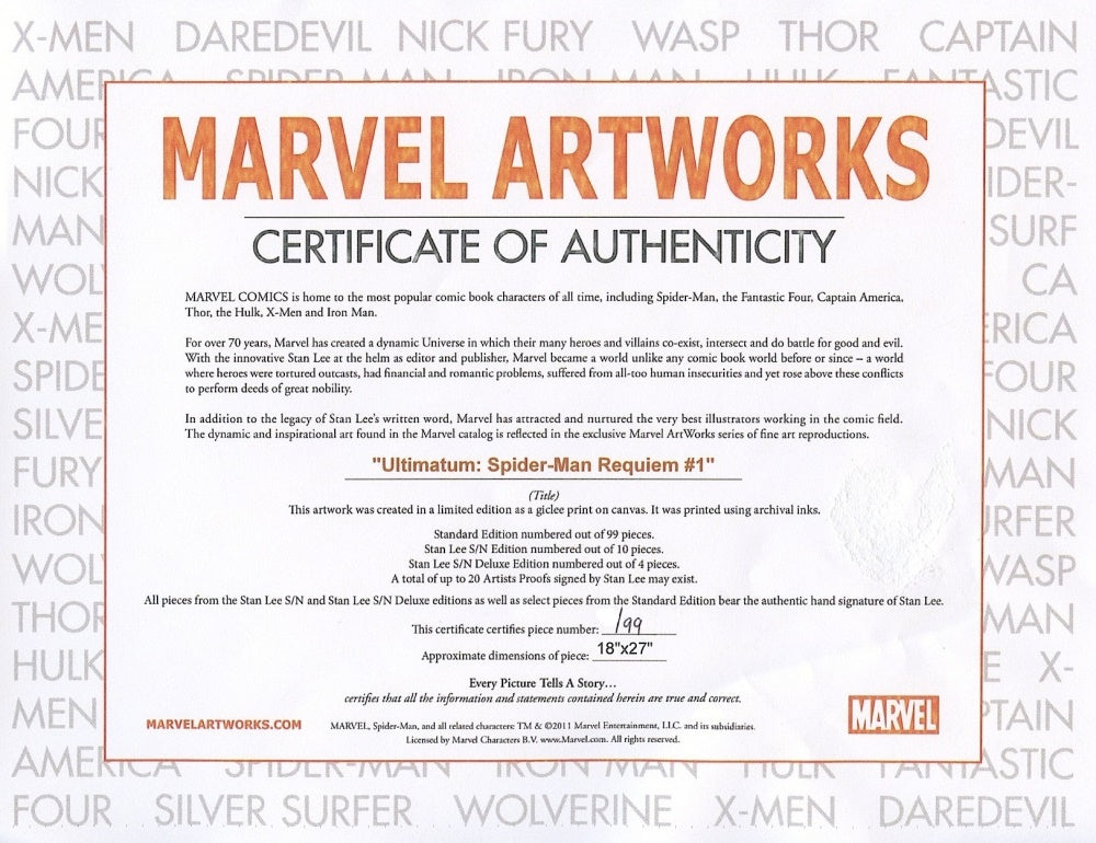 Ultimatum Spider Man Requiem 1 Marvel Comics Artist Stuart Immonen Canvas Giclée Print Numbered