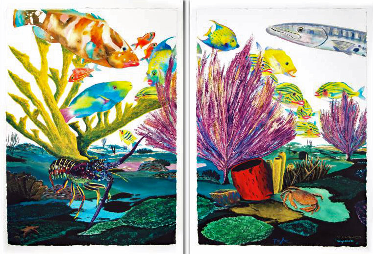 Coral Reef Life Wyland and Tracy Taylor Canvas Giclée Diptych Print Artist Hand Signed and Numbered