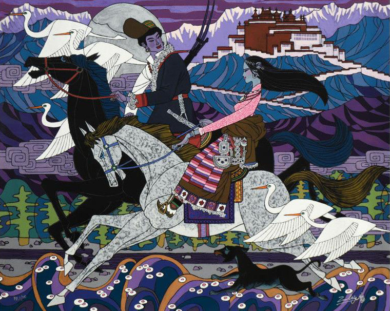 Approaching the Buddha Palace Zu Ming Ho Printers Proof Canvas Giclee Print Artist Hand Signed and PP Numbered