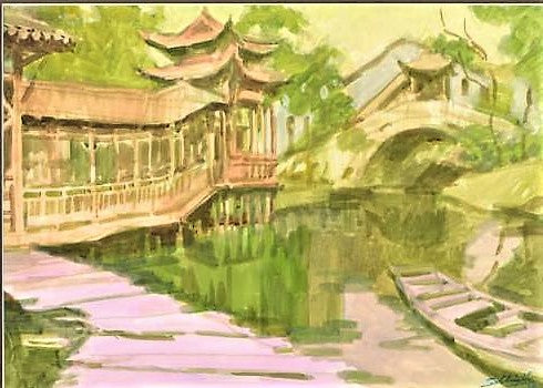 Untitled Original Gouache Painting on Paper by Zu Ming Ho