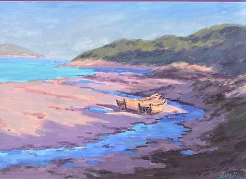 Untitled Zu Ming Ho Original Gouache Painting Artist Hand Signed and Custom Framed