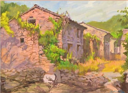 Untitled Zu Ming Ho Original Gouache Painting Artist Hand Signed and Custom Framed