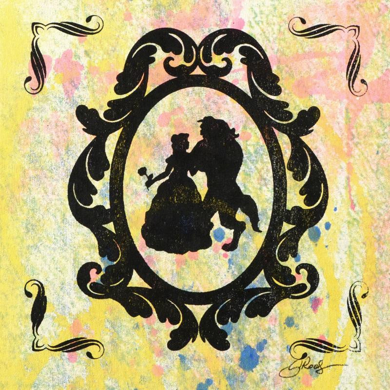 Beauty and the Beast Gail Rodgers Acrylic Silkscreen Painting on Canvas from her Mirror Mirror Series Artist Hand Signed