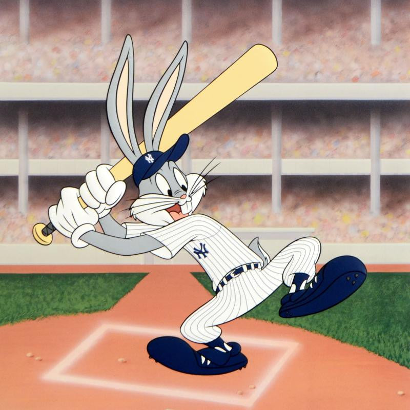 Bugs Bunny at Bat for the Yankees Warner Bros Sericel Bearing MLB and NY Yankees Logo by Authentic Images