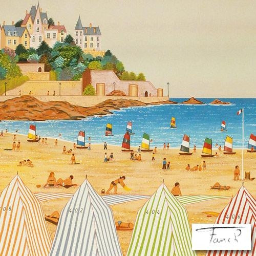 La Plage de Dinard Fanch Ledan Lithograph Print Artist Hand Signed and HC Numbered