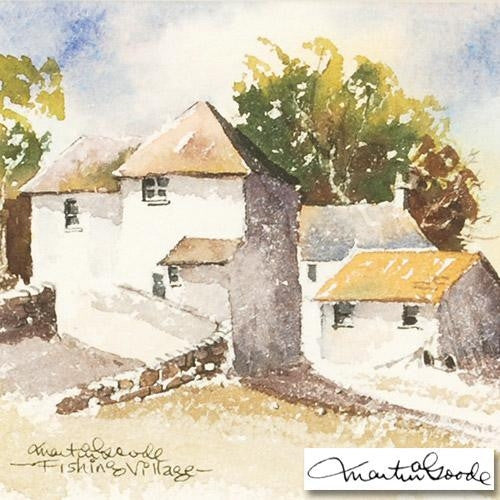 Fishing Village Martin Goode Original Watercolor Painting Artist Hand Signed Framed