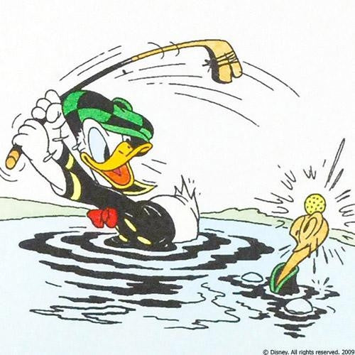 Donald Duck Golfing Disney Studios Hand Tinted Color Etching Numbered