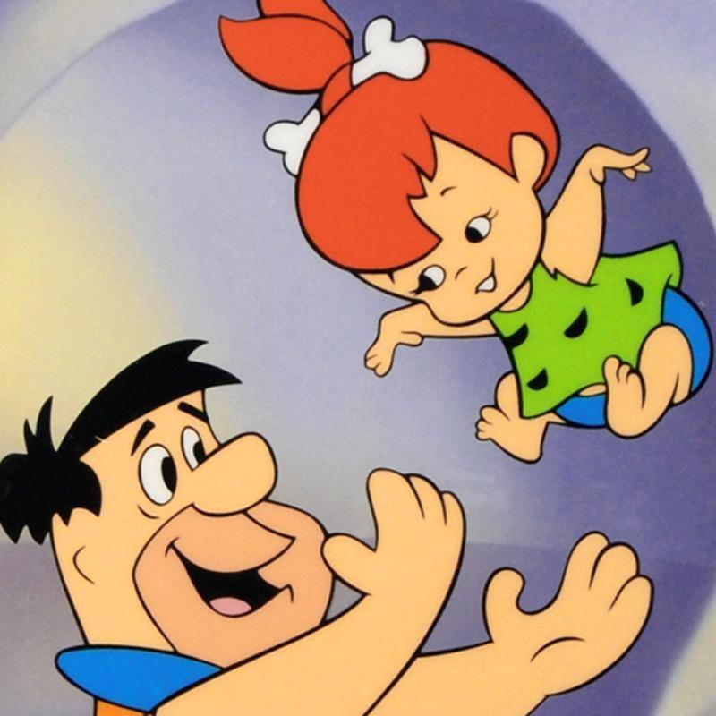Fred Tossing Pebbles Hanna Barbera Animation Art Sericel and Full Color Lithograph Background Framed