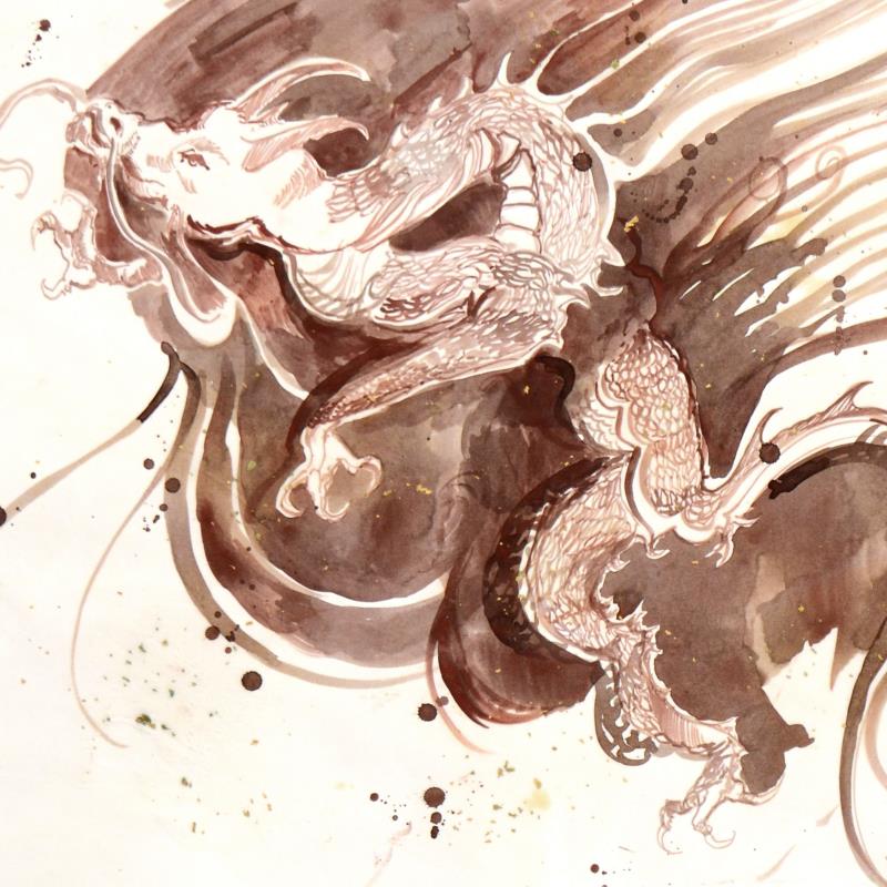 Dragon Marta Wiley Original Mixed Media Ink Sketch Artist Hand Signed Thumb Printed Framed