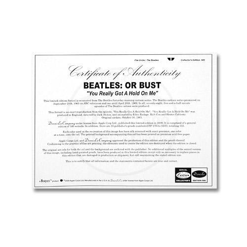 Beatles Or Bust Sericel with Full Color Lithograph Background by DenniLu Framed