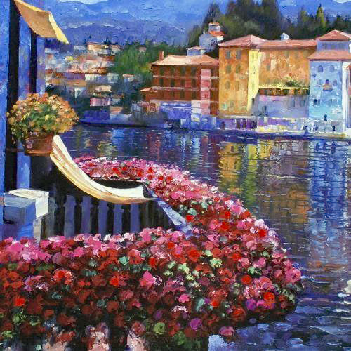 Lakeside Balcony Howard Behrens Hand Embellished Canvas Giclée Print Numbered with Artist Authorized Signature