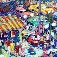 Down by the Boardwalk James Talmadge Fine Art Serigraph Print Artist Hand Signed and Numbered