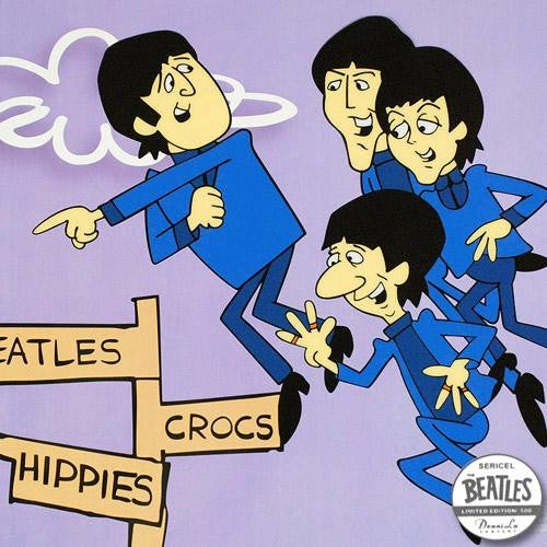 In Air Beatles Cartoon Sericel with Full Color Lithograph Color Background Apple Authorized by DenniLu