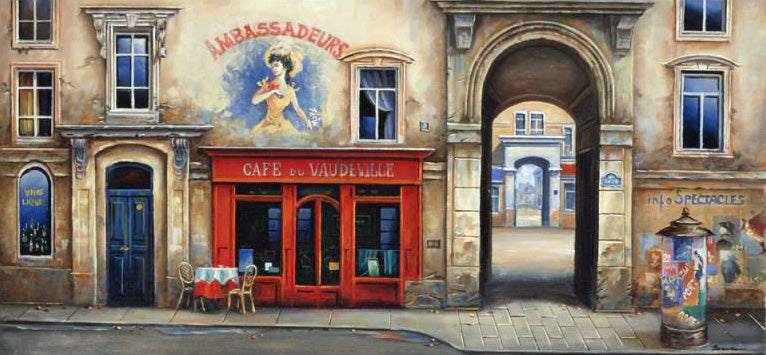 Cafe Du Vaudeville Alexander Borewko Canvas Giclee Artist Hand Signed and Numbered