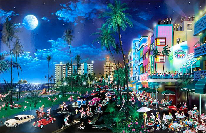 South Beach - Miami Alexander Chen Offset Lithograph with a Hand Drawn Remarque Artist Hand Signed and Numbered