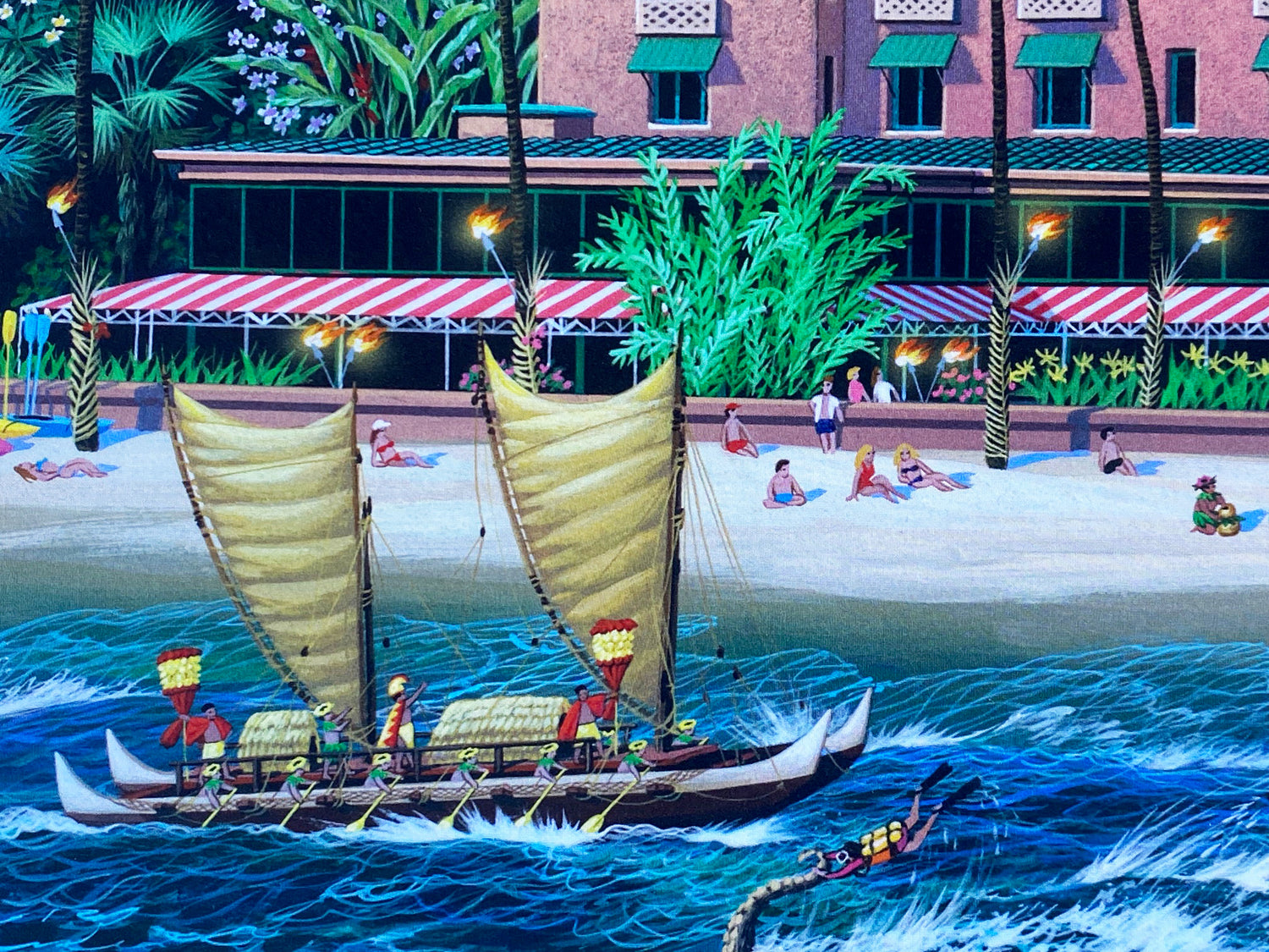 Waikiki Beach Alexander Chen Offset Lithograph Artist Hand Signed and Numbered