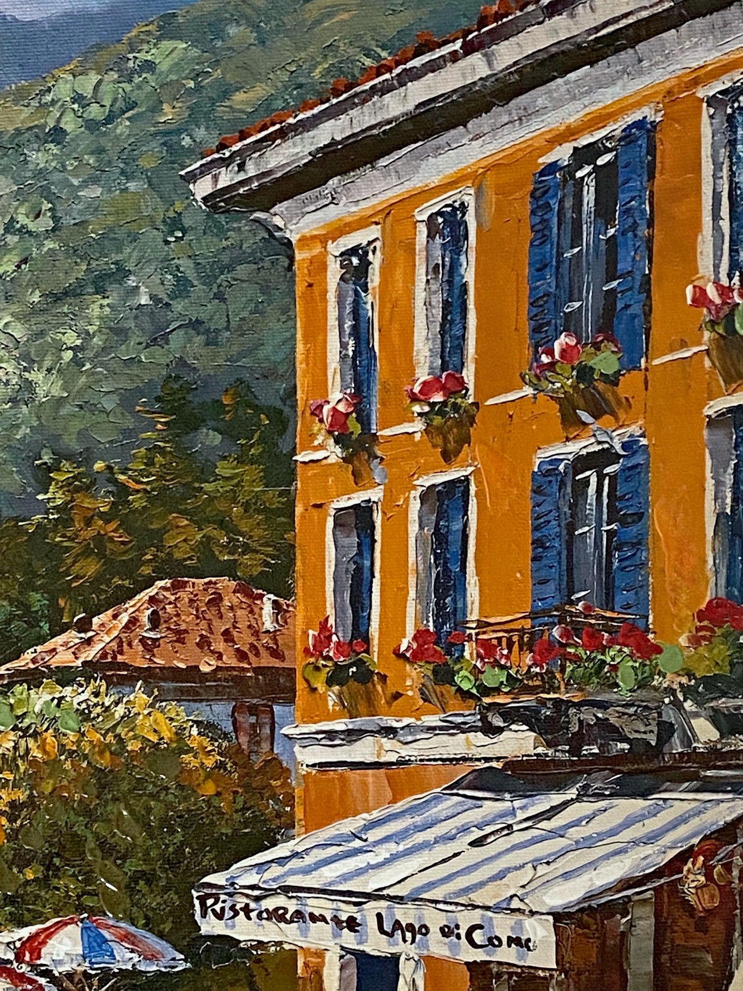 Lake Como Villa Sam Park Hand Embellished Serigraph on Canvas Print Numbered Artist Hand Signed and Numbered