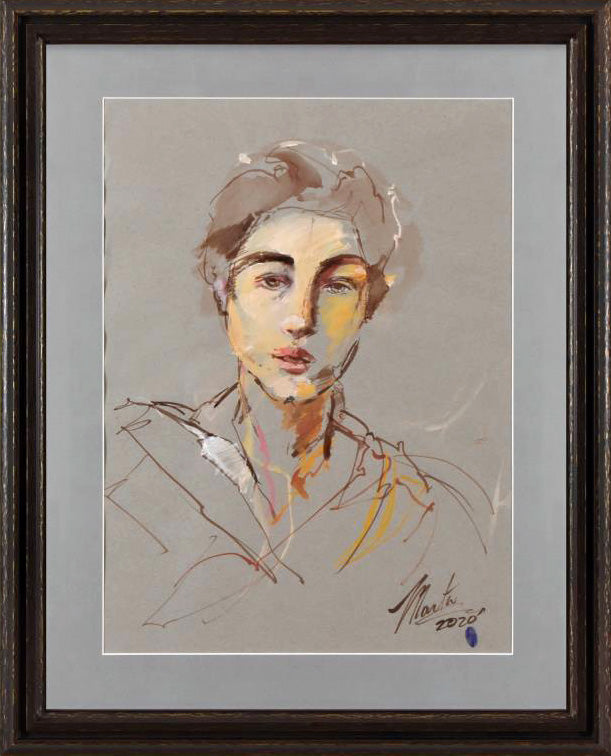 Marta Wiley Original Mixed Media Painting on Paper Artist Hand Signed Framed