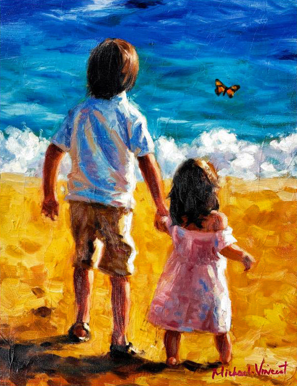 Baby Sister Michael Vincent Hand Embellished Canvas Giclée Print Artists Hand Signed and Numbered