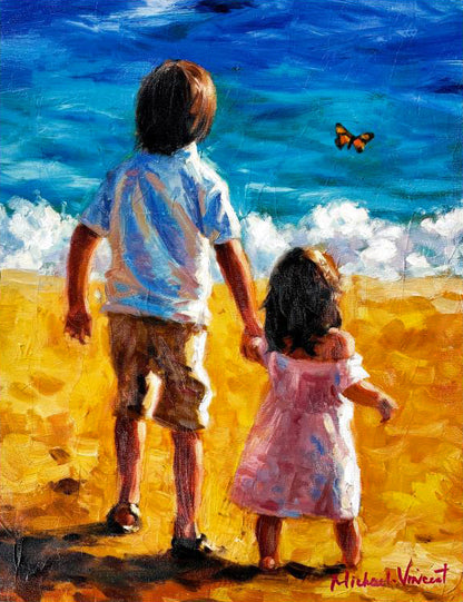 Baby Sister Michael Vincent Hand Embellished Canvas Giclée Print Artists Hand Signed and Numbered