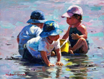Sand Play Petite IV Michael Vincent Hand Embellished Canvas Giclée Print Artists Hand Signed and Numbered