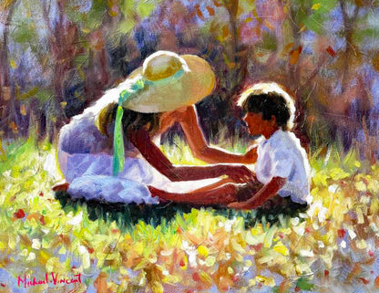 Mother and Child Michael Vincent Hand Embellished Canvas Giclée Print Artists Hand Signed and Numbered