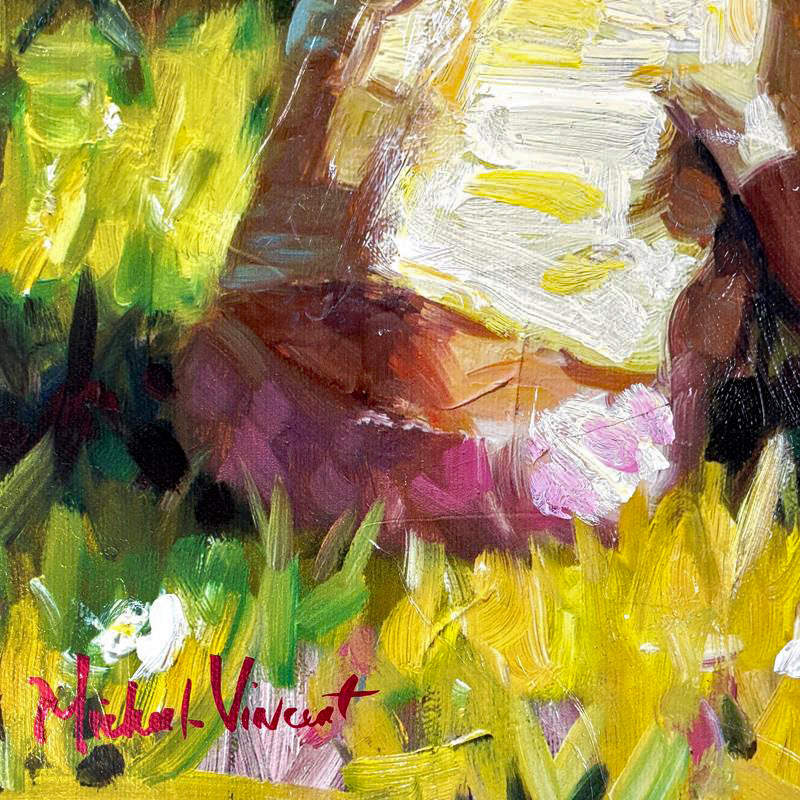 Sisters in the Garden Michael Vincent Hand Embellished Canvas Giclée Print Artists Hand Signed and Numbered