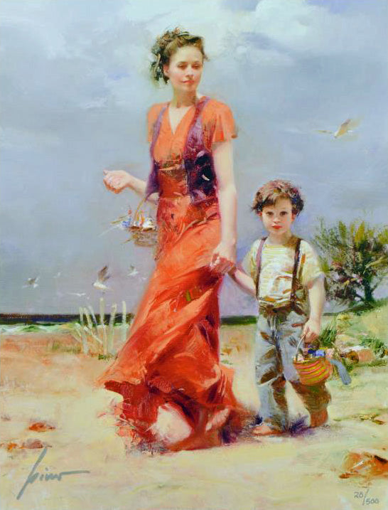 A Day At the Beach Pino Daeni Canvas Giclée Print Artist Hand Signed and Numbered