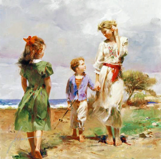 Seaside Retreat Pino Daeni Giclée on Canvas Artist Hand Signed and Numbered