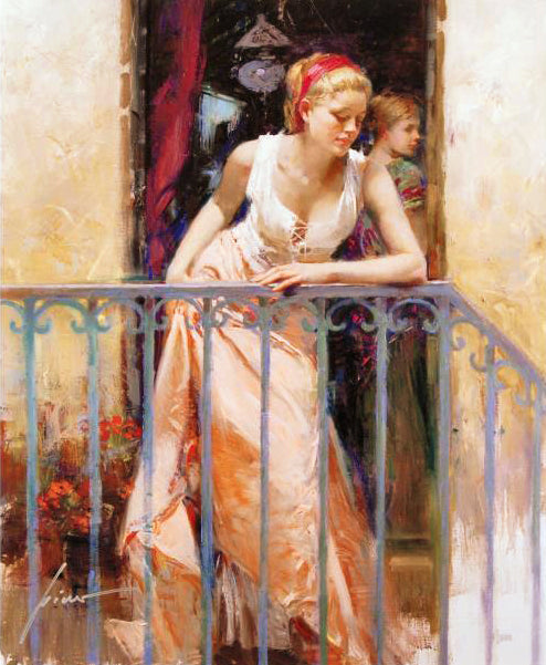 At the Balcony Pino Daeni Giclée on Canvas Artist Hand Signed and Numbered